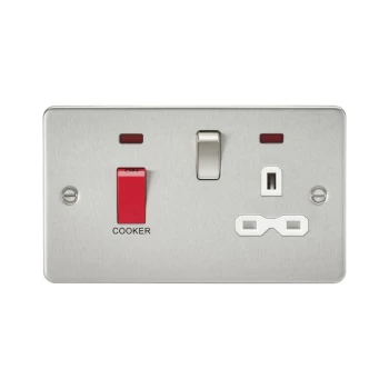 Image of Flat plate 45A DP switch and 13A switched socket with neon - brushed chrome with white insert - Knightsbridge