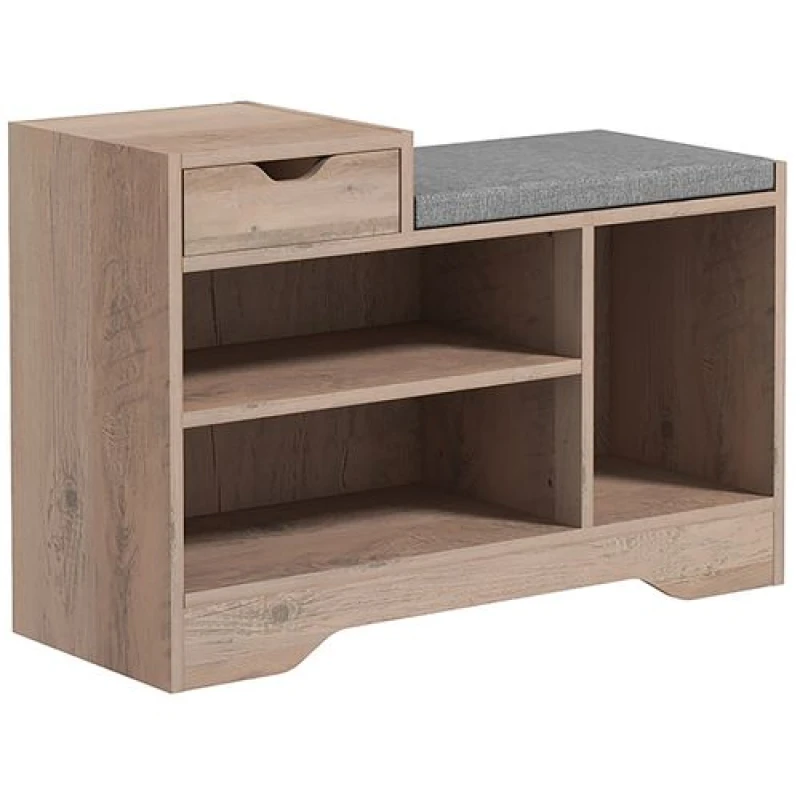 Image of HOMCOM Shoe Storage Bench, Shoe Rack Bench with Seating Cushion, Drawer - Distressed Grey 837-439V70GY