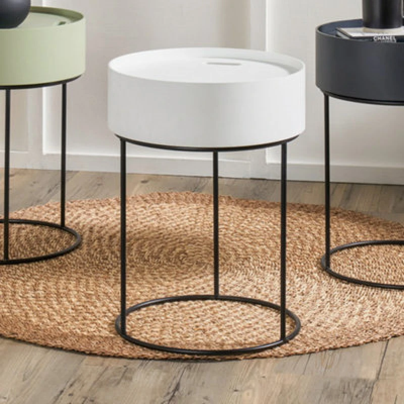 Image of SO'HOME Round Storage Side Table with Metal Frame White ONE SIZE