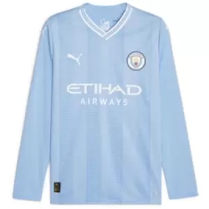 image of Puma Manchester City Long Sleeve Home Shirt 2023 2024 Adults - Blue