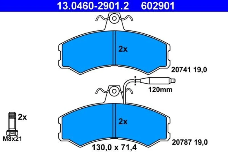 Image of ATE 13.0460-2901.2 Brake pad set incl. wear warning contact, with brake caliper screws Brake Pad Set,disc brake (402)