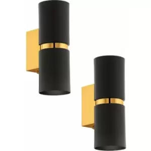 Image of 2 pack Wall Light 2x Black Shades Gold Banding & Back Plate GU10 3.3W Included