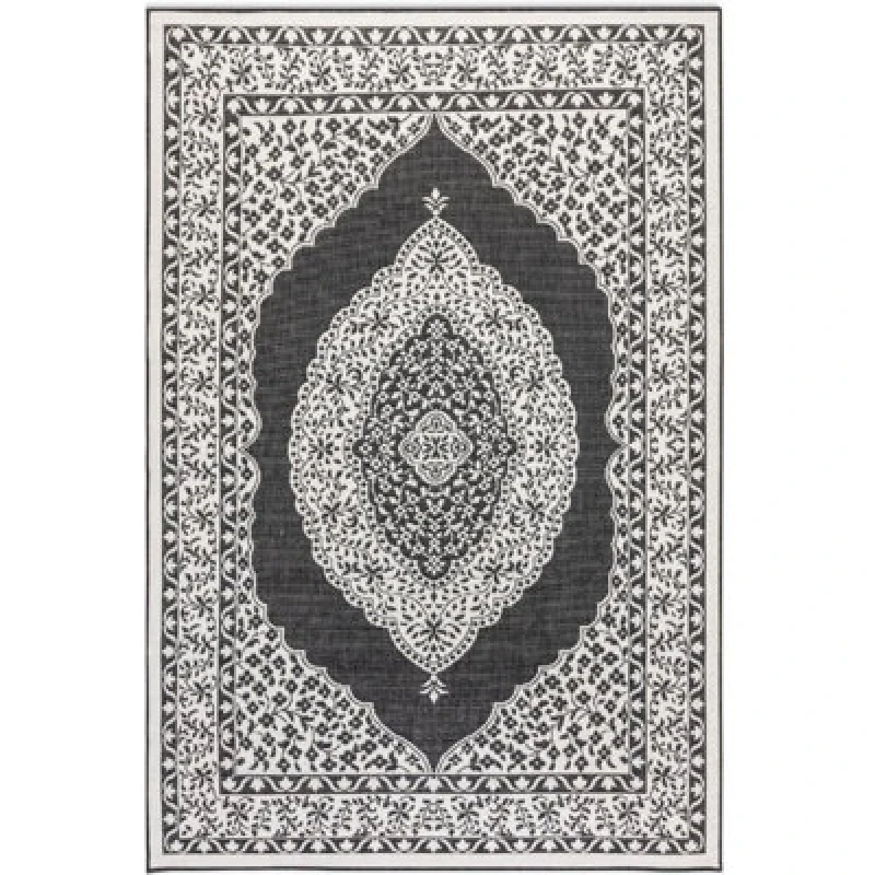 Image of The Rugs Gemini Reversible Indoor & Outdoor Rug Polypropylene Medallion Rug In Black
