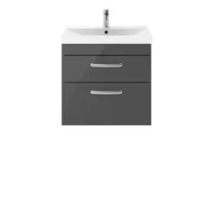 image of Nuie Athena 600 Wall Hung 2-drawer Vanity & Thin-edge Basin - Gloss Grey