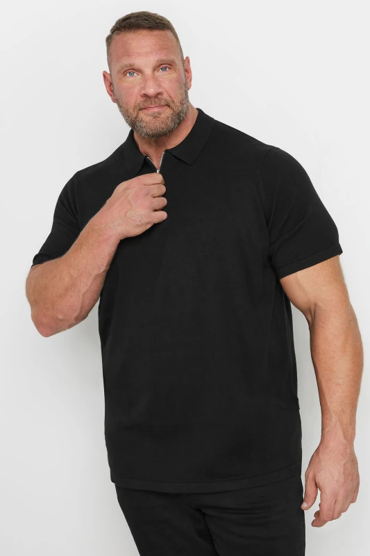 Image of BadRhino BadRhino Men Knitted Short Sleeve Zip Polo Shirt in Black Size: 5-6X-Large Black 5-6XL Male 5063111862443