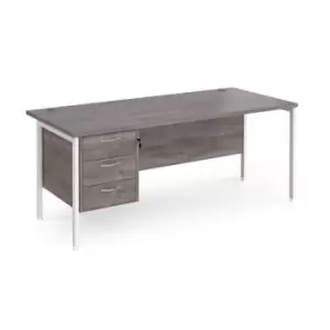 image of Maestro 25 straight desk 1800mm x 800mm with 3 drawer pedestal - white H-frame leg and grey oak top