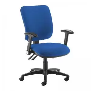 Image of Senza high back operator chair with folding arms - blue