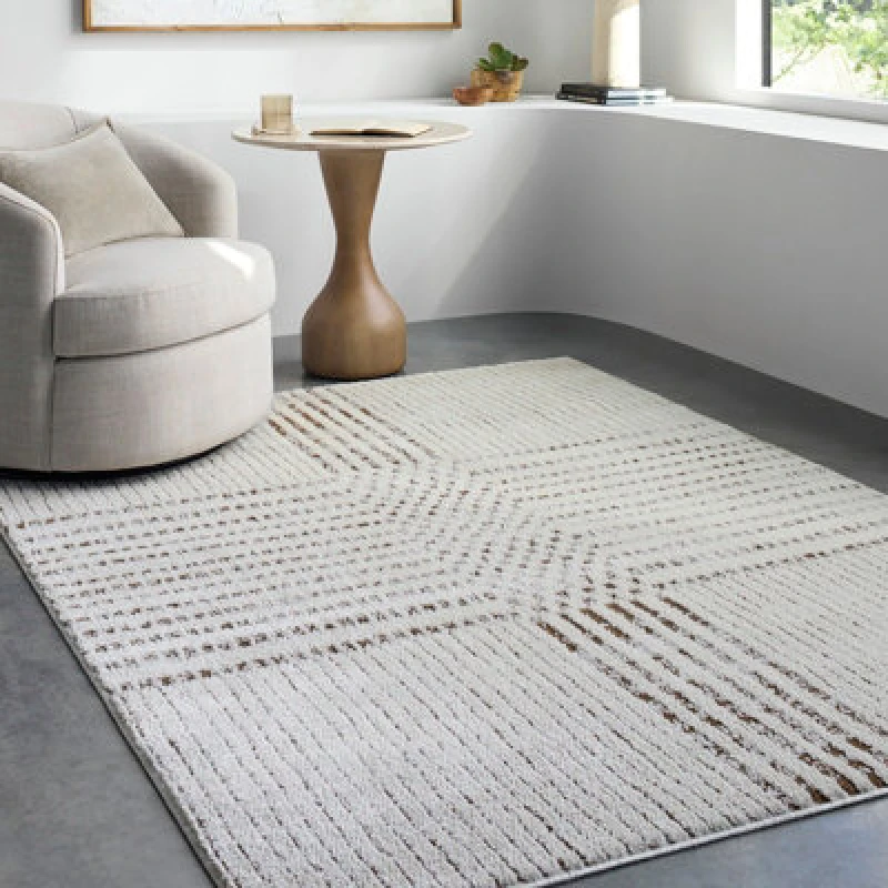 Image of Galey Alix X Livabliss Modern Scandi High Pile Ivory/dark Brown Architect Iv Rug 160 X 213cm - Easy Care, Ideal For Living Room
