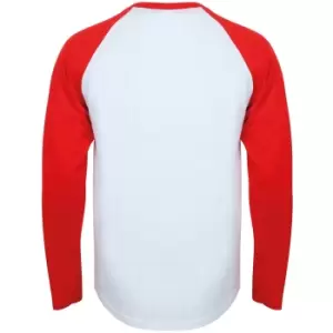 image of Skinnifit Mens Raglan Long Sleeve Baseball T-Shirt (XS) (White/ Red)