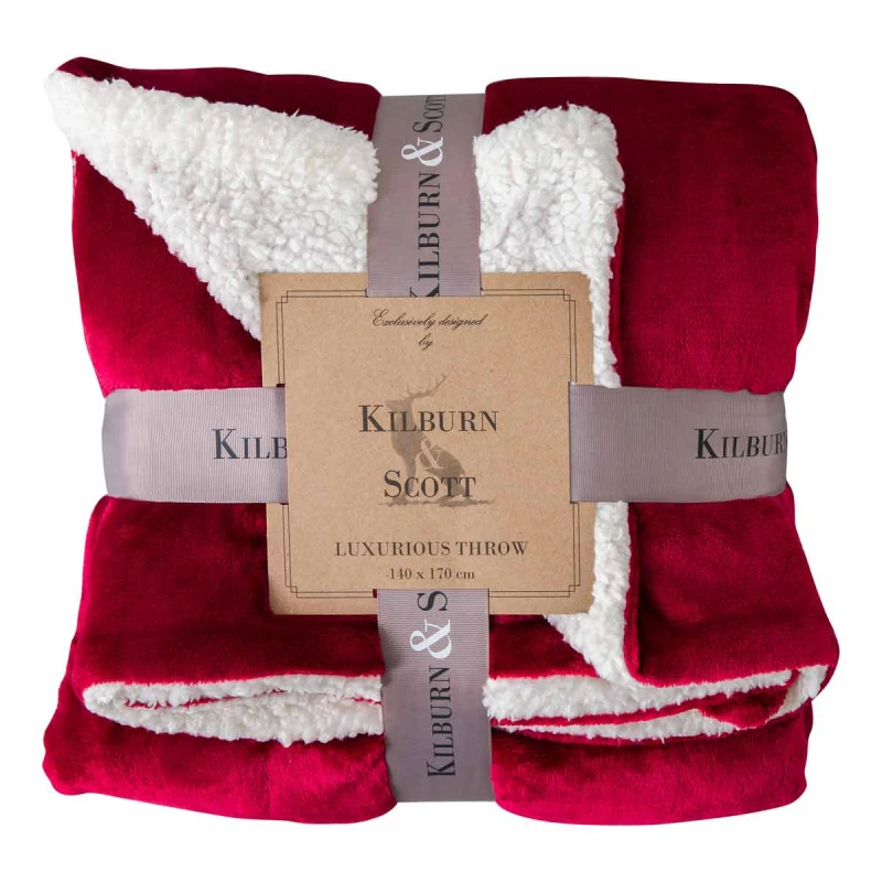 Image of Crossland Grove Ashfield Sherpa Throw Red 1400x1700mm, Red 5.05941E+12