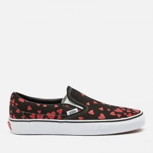 Image of Vans Womens Valentines Hearts Classic Slip-On Trainers - Black/Pink/Red - UK 3