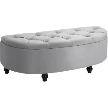 image of Homcom - Semi-Circle Storage Ottoman Bench Tufted Upholstered Accent Footrest