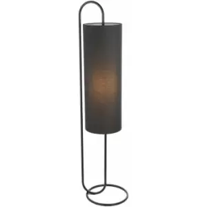 Image of Loops - Matt Black Oval Floor Lamp & Black Fabric Shade - 1360mm Height - Standing Light