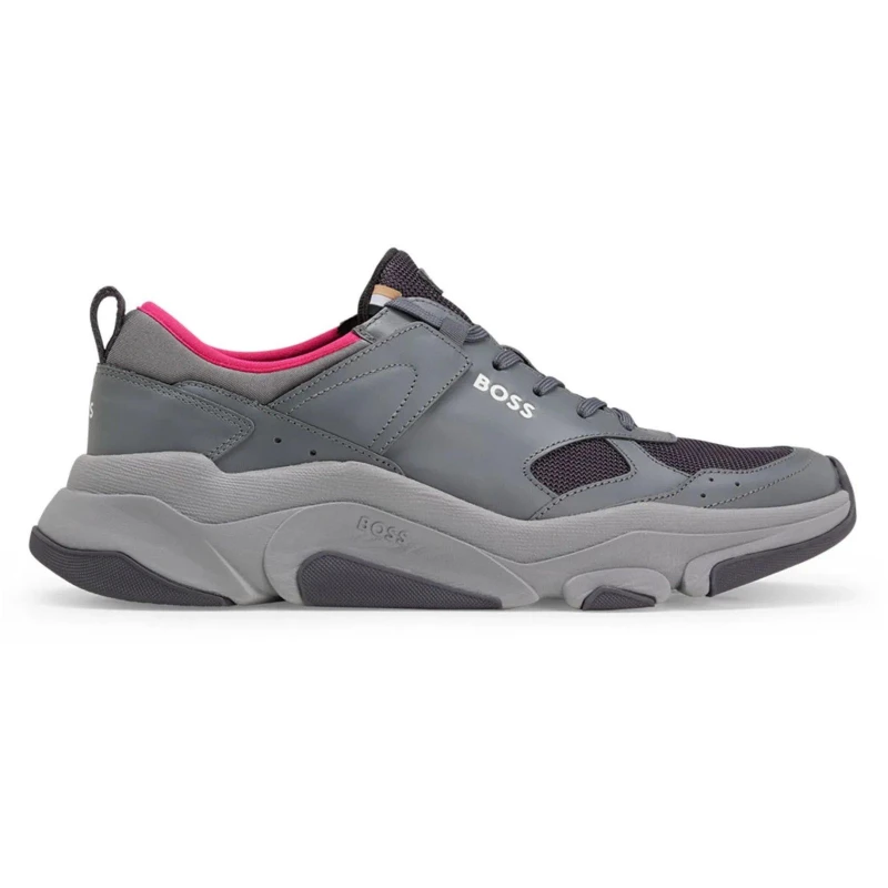 Image of Boss Mens Asher Runners Casual Low-Top Trainers Open Grey male 8 (42)