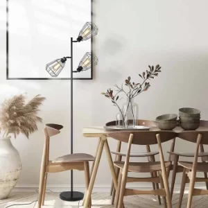 Image of Industrial Steel Tri Head Floor Lamp in Black, none