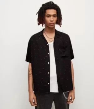 Image of AllSaints Mens Morse Code Shirt, Black/Red, Size: L