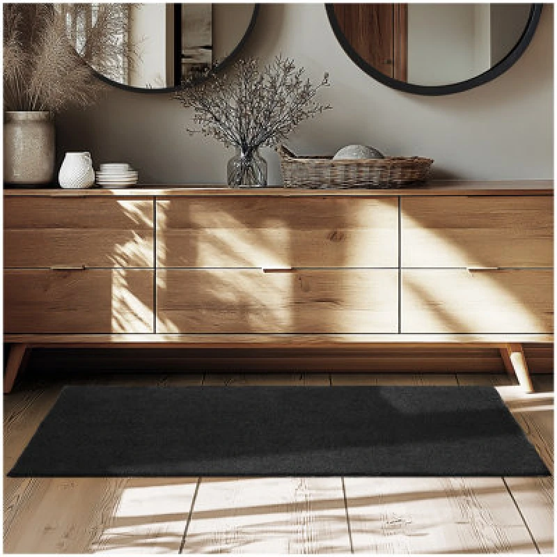 Image of Tectake Rug Zonelle - Short Pile And Ultra-Soft, Rectangular Or Round 80 X 150 Cm - Black