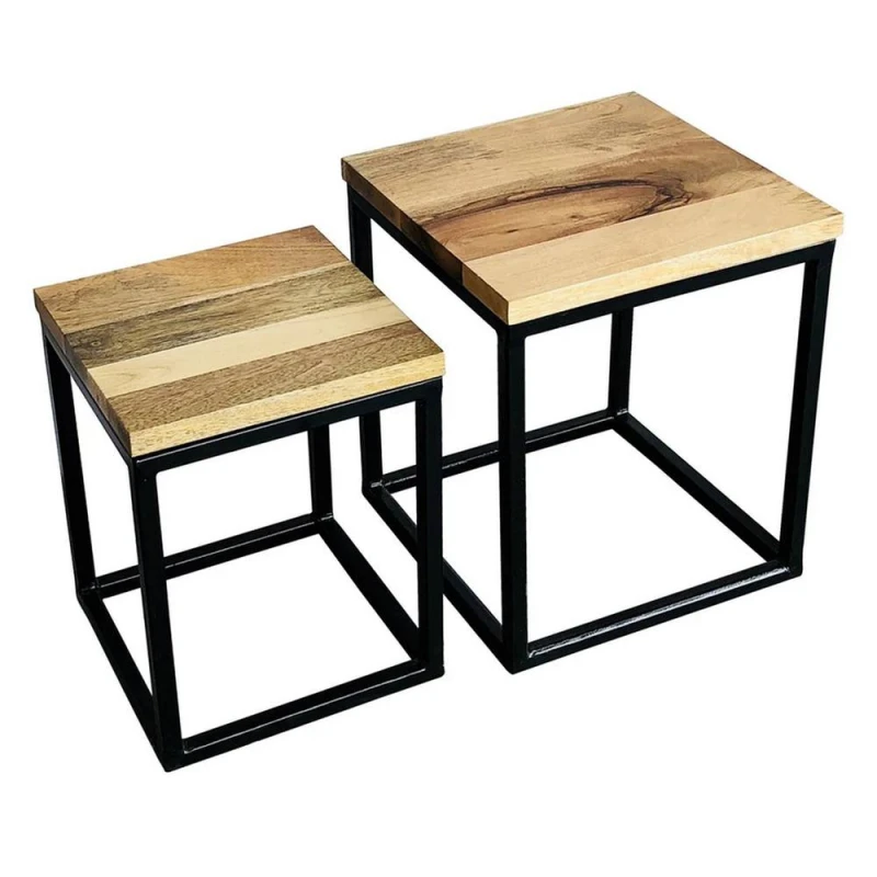 Image of Jaipur Furniture Ltd Ravi Iron Base Solid Wood Top Nest (Set of 2) - Wood in Brown Brown Unisex