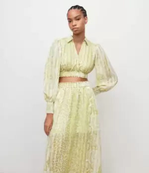 Image of AllSaints Womens Clara Noche Crop Top, Lime Green, Size: 10
