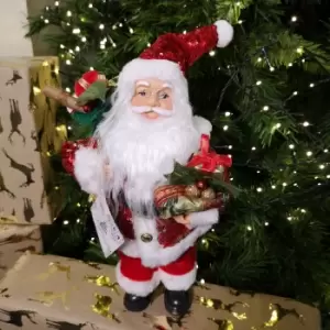 Image of 30cm Luxury Traditional Standing Red Sequin Santa with Sack Christmas Decoration