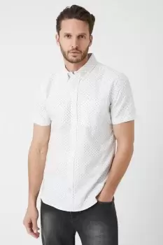 Image of Mens White Ditsy Print Oxford Shirt