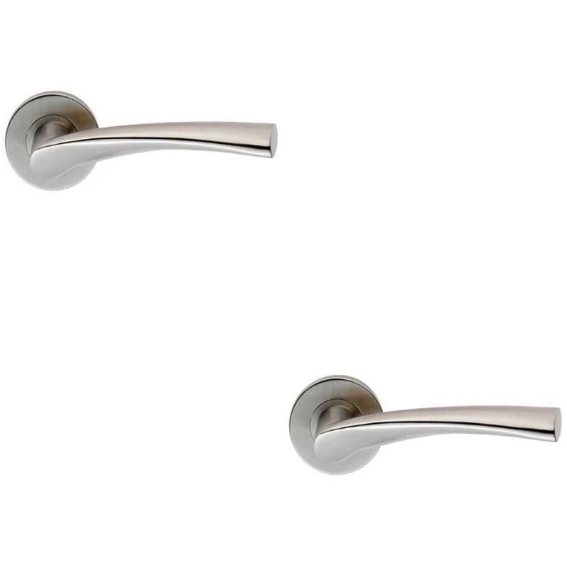 Image of Loops 2x PAIR Twisted Angular Design Handle on Round Rose Concealed Fix Satin Steel Metallics