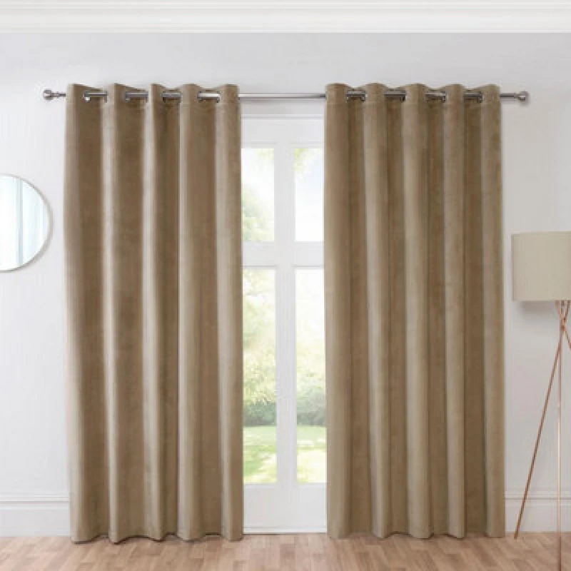 Image of Sundour Casa Blackout Ready Made Solid Colour Eyelet Velvet Curtains Mocha 66X90"