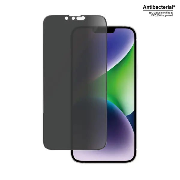 image of iPhone 13 Pro Max/14 Plus PanzerGlass UltraWide Fit Privacy EasyAligner Screen Protector - Black Edge