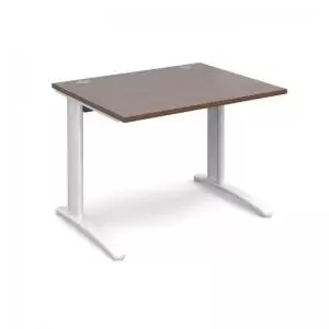 image of TR10 straight desk 1000mm x 800mm - white frame and walnut top