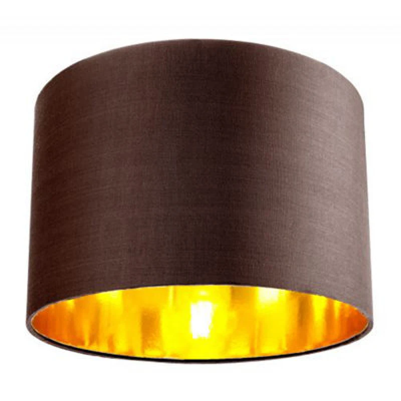 Image of Happy Homewares Contemporary Brown Cotton 12 Table/pendant Lamp Shade With Shiny Copper Inner