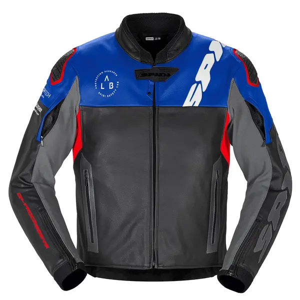 Image of Spidi Dp Progressive Leather Jacket Black Red Blue Size 56