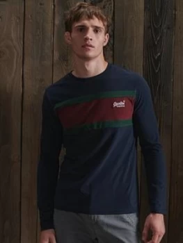 Image of Superdry Engineered Stripe Long Sleeve T Shirt, Navy Size M Men