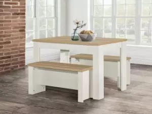 image of Birlea Highgate Cream and Oak Dining Table and Bench Set Flat Packed