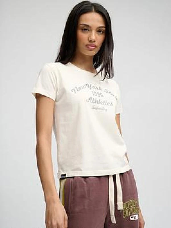 Image of Superdry Womens T-Shirt Superdry Athletic Essentials Graphic Blanc Female S