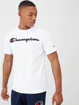 Image of Champion Logo Crew Neck T-Shirt - White, Size XL, Men