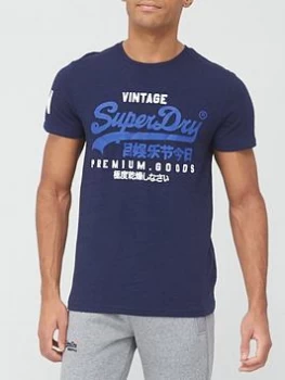 image of Superdry Vintage Label Core T-Shirt - Navy, Size 2XL, Men