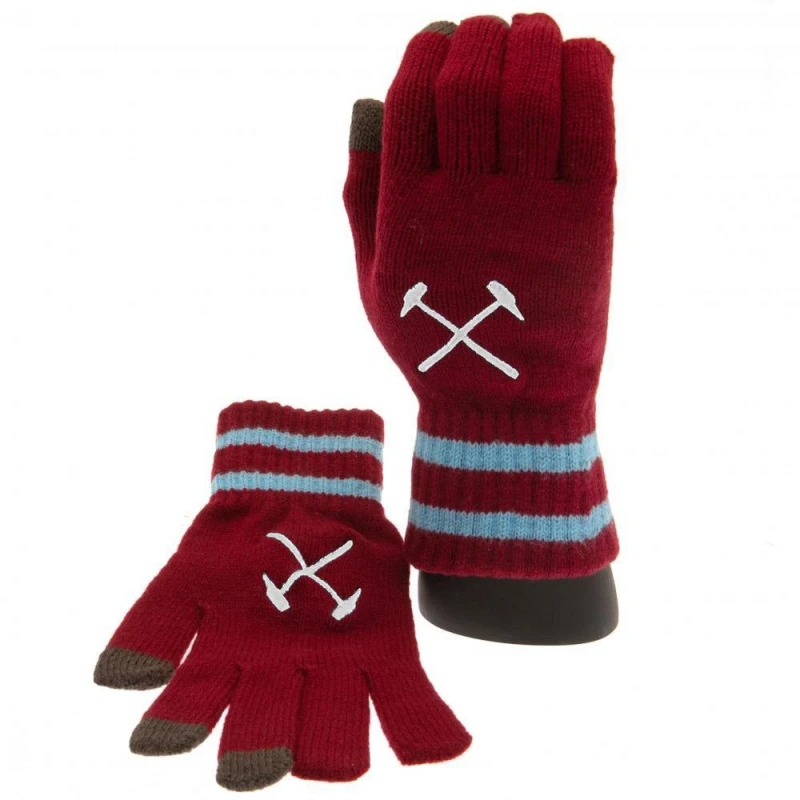 Image of West Ham United FC Knitted Crest Touch Gloves in Dark Red Dark Red Unisex One Size
