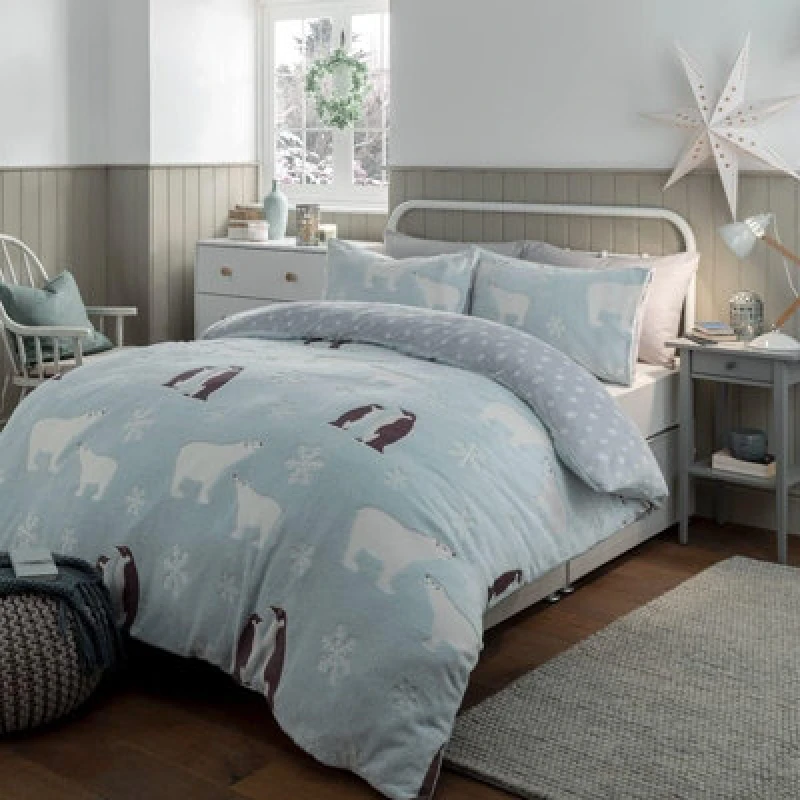 Image of Gr8 Home Glow In The Dark Penguin And Polar Bear Fleece Duvet Set Quilt Cover Pillowcase Childrens Kids Bedding Single