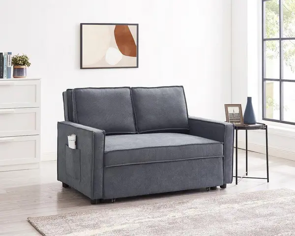 Image of Home Detail Hugo 2 Seater Sofa Bed Pull Out Linen Fabric, Dark Grey Dark Grey