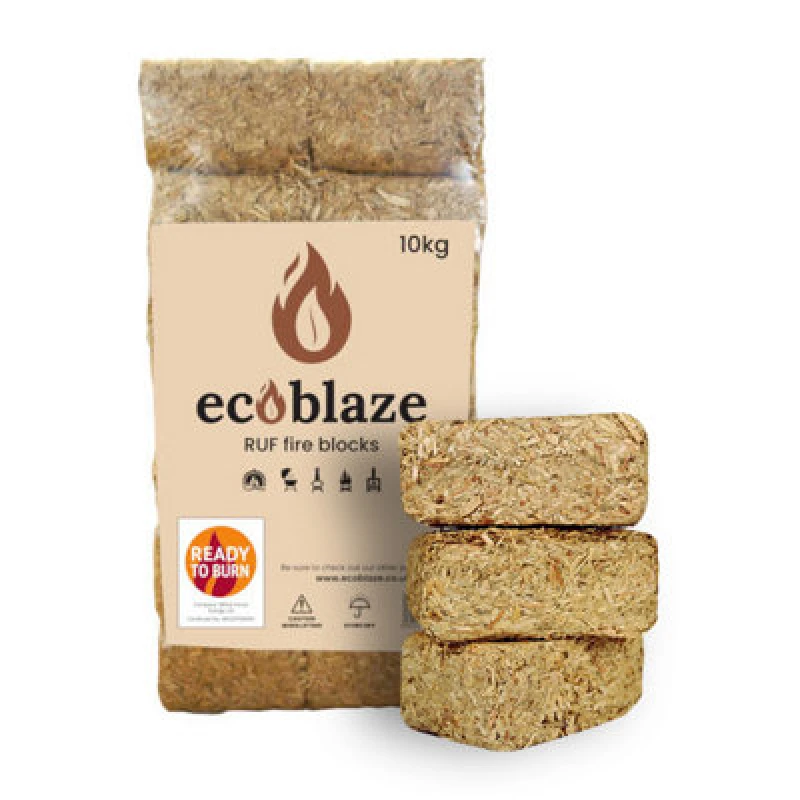 Image of Ecoblaze Ruf Heat Briquettes 10Kg Bag For Wood Burner, Pizza Oven & Bbq, Brown EBRUF