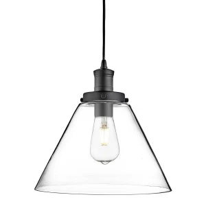 Image of 1 Light Dome Ceiling Pendant Matt Black with Clear Glass Shade, E27