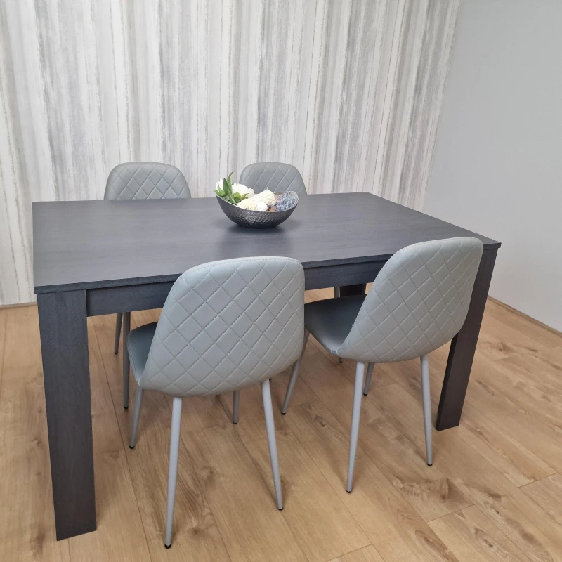Image of KOSY KOALA KOSY KOALA Dark Grey Dining Table with 4 Grey Padded Chairs Kitchen Dining Set Dark Grey One Size Unisex 5060711587189