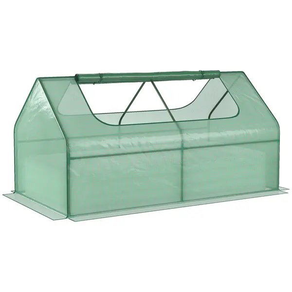 image of Outsunny Raised Garden Bed w/ Greenhouse, Steel Planter Box w/ Plastic Cover, Roll Up Window, Dual Use for Flowers, Herbs, 185L x 95W x 92H cm, Green