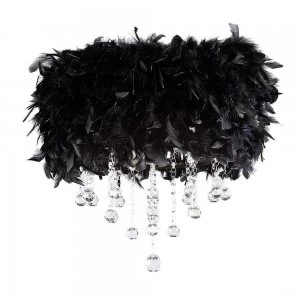 Image of Flush Ceiling with Black Feather Shade 3 Light Polished Chrome, Crystal