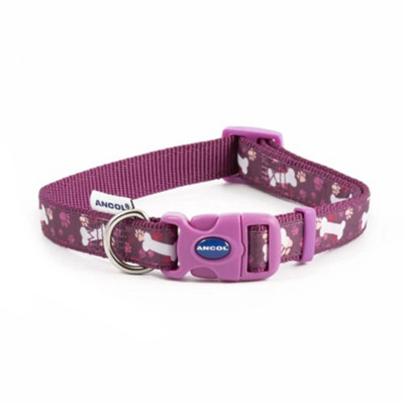 Image of Ancol Fashion Adjustable Printed Dog Collar Purple unisex