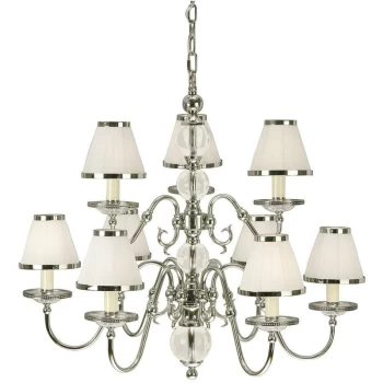 image of Interiors 1900 Lighting - Interiors Tilburg Nickel - 9 Light Multi Arm Chandelier Polished Nickel Plate & Crystal Finish, E14