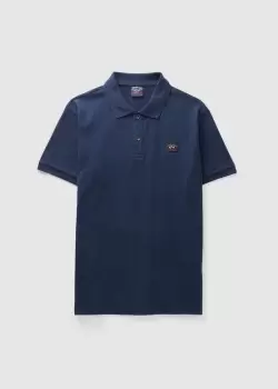 image of Paul & Shark Mens Cotton Pique Polo Shirt With Icon Badge In Navy