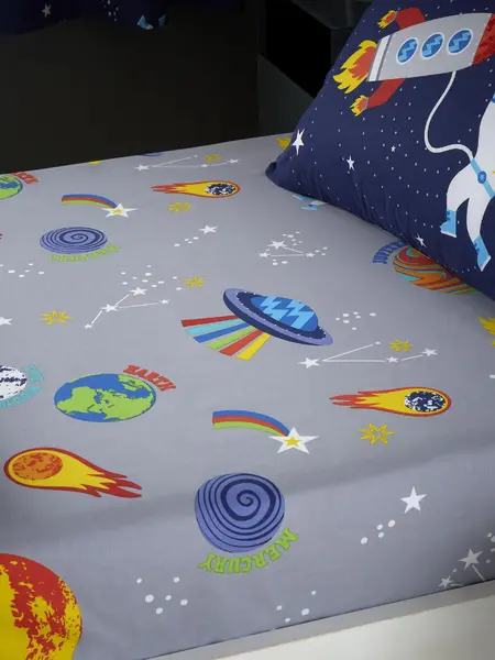 Image of Catherine Lansfield 'Lost In Space' Fitted Sheet Grey
