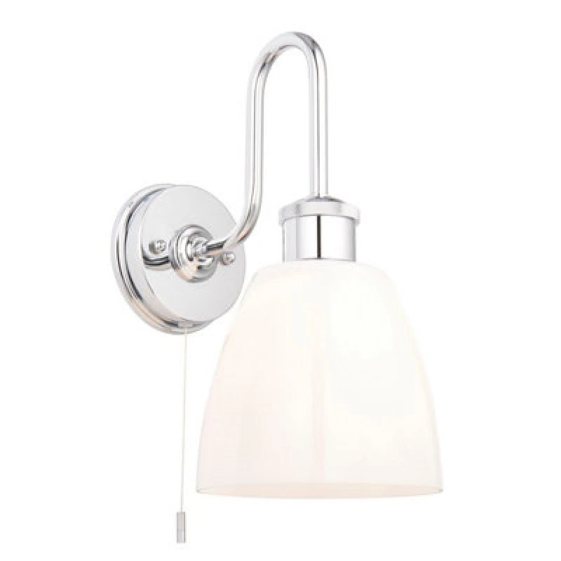 Image of Luminosa Lighting Luminosa Piper Bathroom Wall Lamp Chrome Plate, Gloss Opal Glass, 1X E27