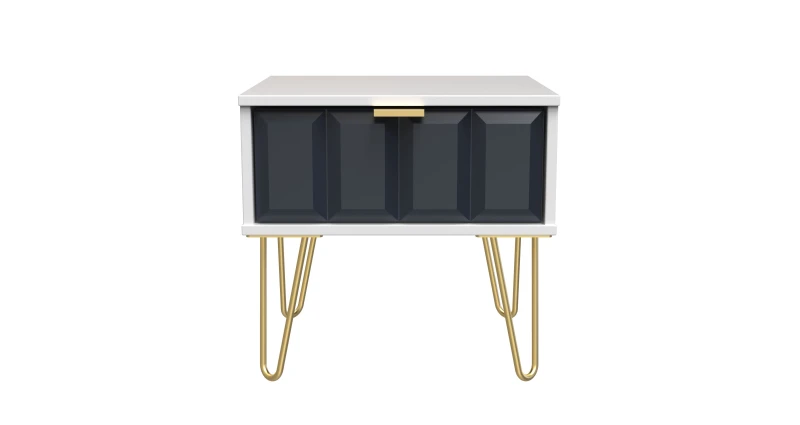 Image of Cube Ready Assembled Matt Indigo & White 1 Drawer Small Side Table (H)410mm (W)450mm (D)395mm